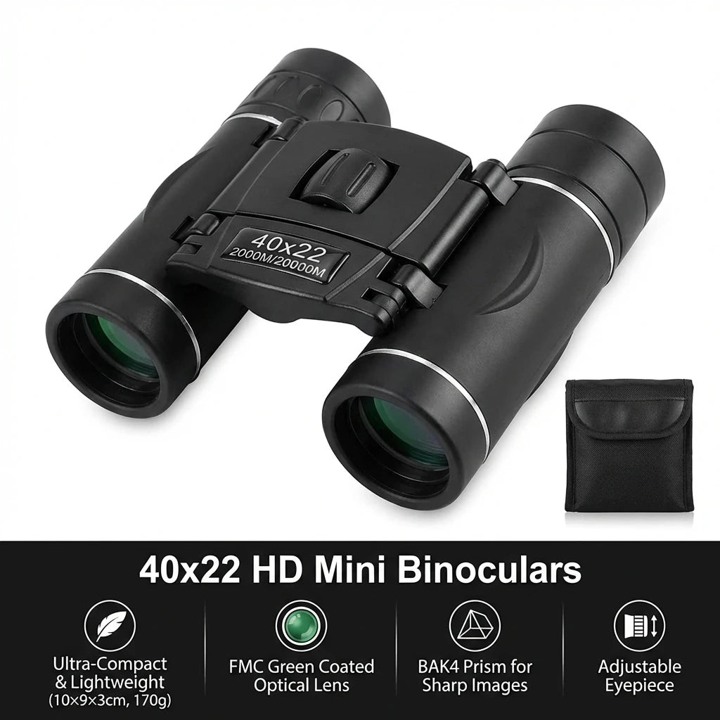 40x22 HD Binoculars with BAK4 FMC Folding Mini Telescopic Sight for 2000M Long Range Ideal for Hunting Sports Camping & Travel