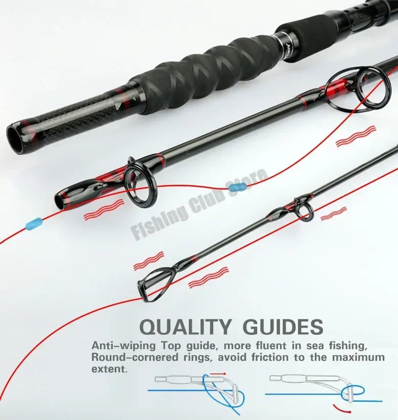 1.8m 2.1m 2.4m Quality Boat Saltwater 40T Carbon Fishing Rod 30-50Lb 3 Pce Surf Spinning Rod  Lure 80-250g Travel Pole Free Bag