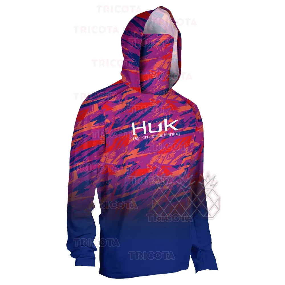 Fishing Shirts Men Hooded Mask Fish Tops Wear Breathable Clothes Summer Long Sleeve Fishing Shirt Anti-UV Camisa De Pesca