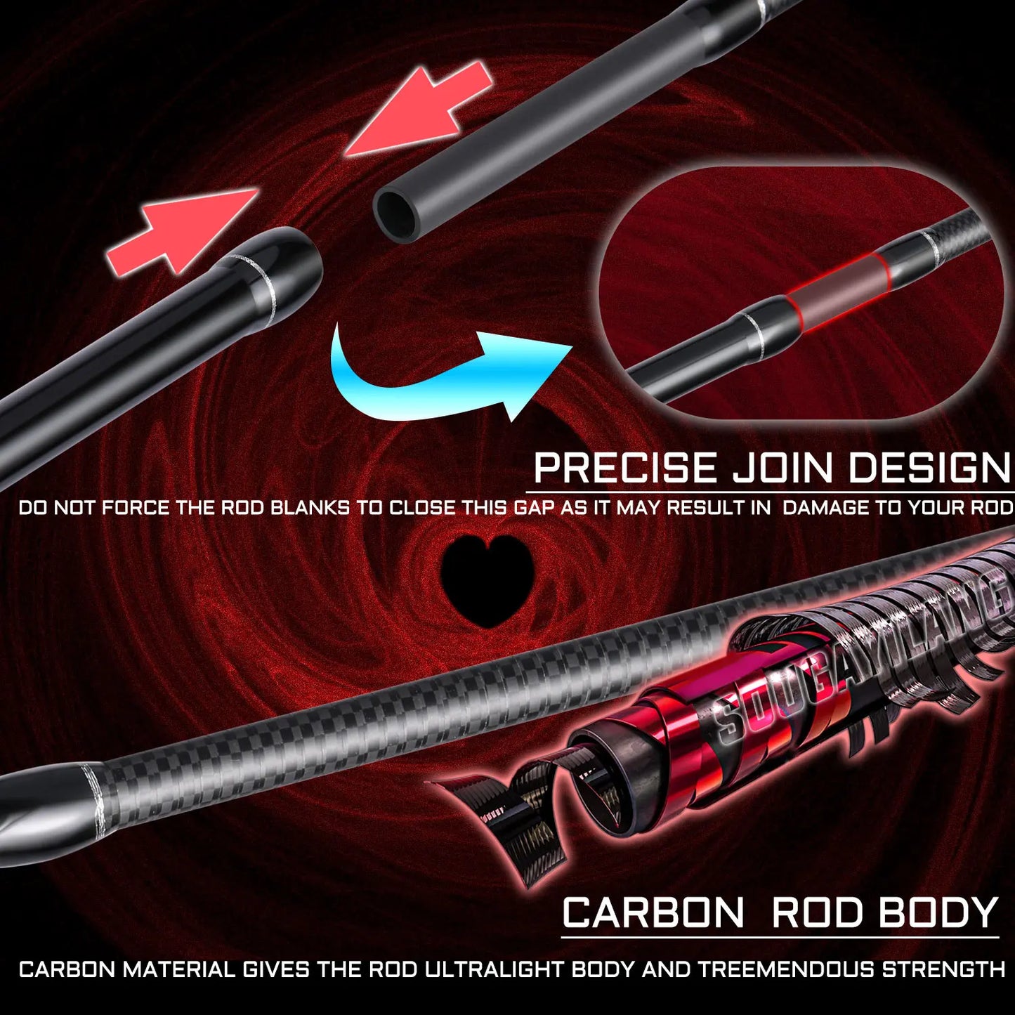 Sougayilang Fishing Rod 1.8/2..1m Spinning/Casting Rod Power M Carbon Rod Pole 5/6 Sections Travel Fishing Pole Fishing Tackle