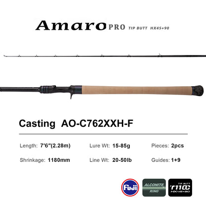 PURELURE Amaro Pro 10-80g 8ft Spinning Rod For Bass High Carbon Long Throwing Fishing Rod In FUJI Accessories Travel Casting