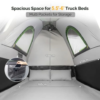 5.5-6ft Pickup Truck Tent for Camping with Reinforced Fiberglass Poles PU2000 Waterproof Rainfly 2 People Easy Setup Good Venti