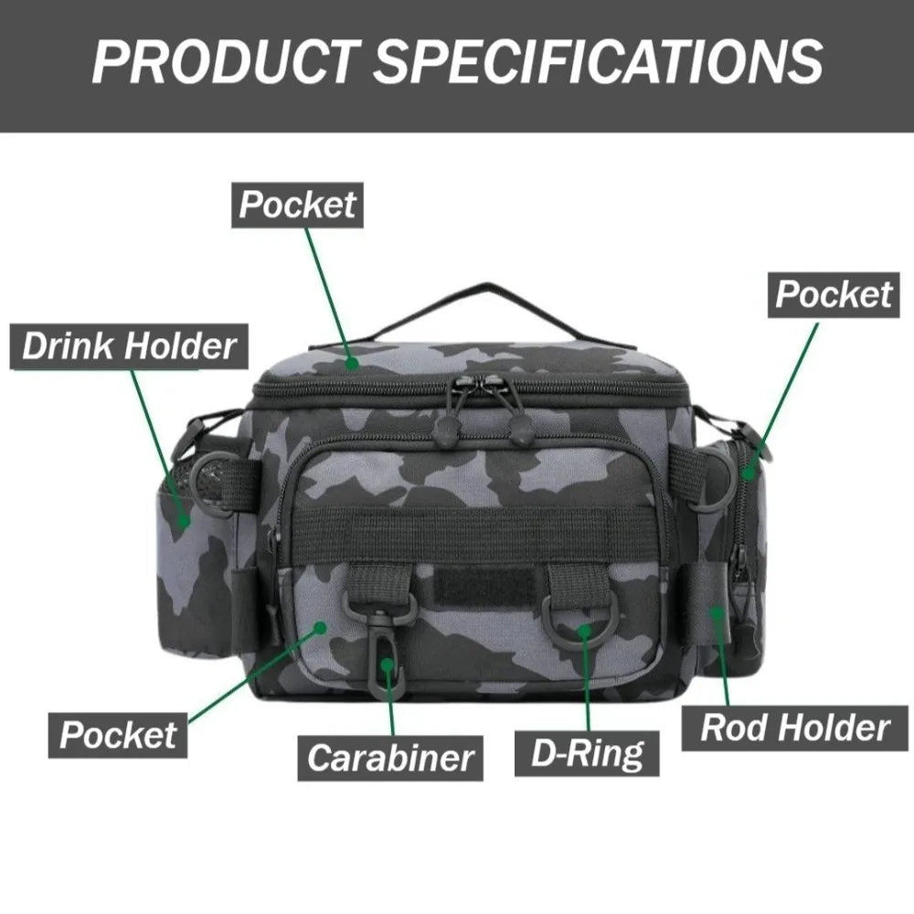 Fishing Gear Bag Waterproof Oxford Cloth Large Capacity Multi-Pocket Portable Fishing Accessories Organizer Waist Shoulder Pouch