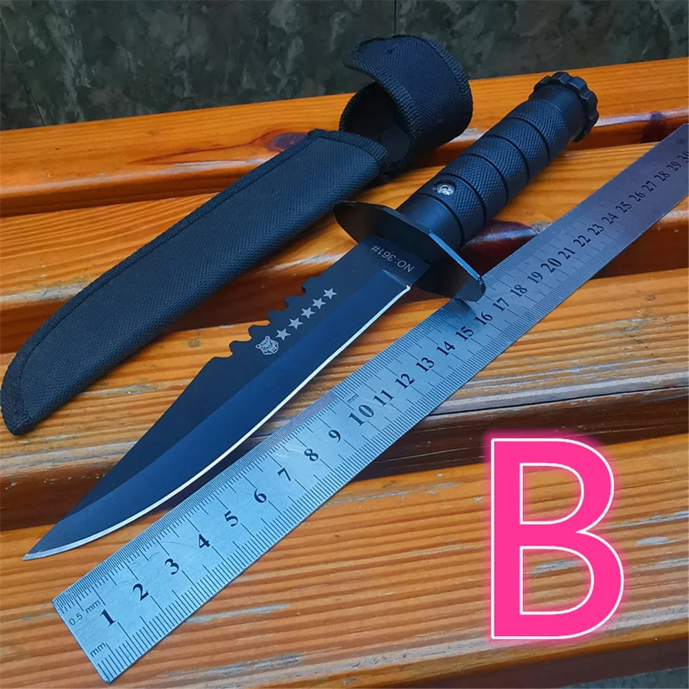 Fixed Blade Knives 420HC Stainless Steel Outdoor Survival Camping Knife with ABS Handle Nylon Sheath