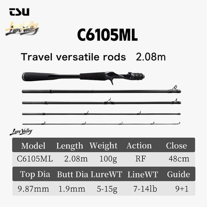TSURINOYA Travel Fishing rod LURE VALLEY 5 Section 1.98m 2.08m 2.28m 2.44m 2.7m FUJI SIC+A Guide Action RF Spinning Casting Rod