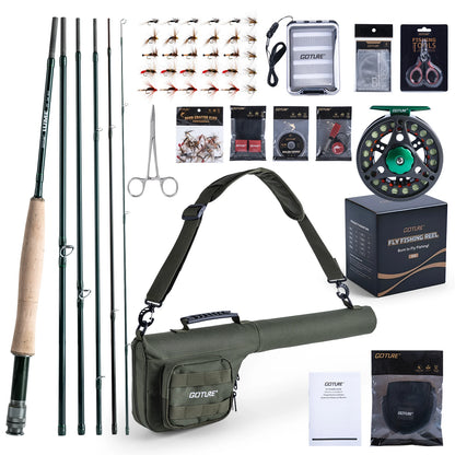 Goture Fly Fishing Rod and Reel Combo with Fly Rod & Gear Case, 9FT 4-Piece Fly Rod, Pre-Spooled Reel, Fly Line, Flies, Tool