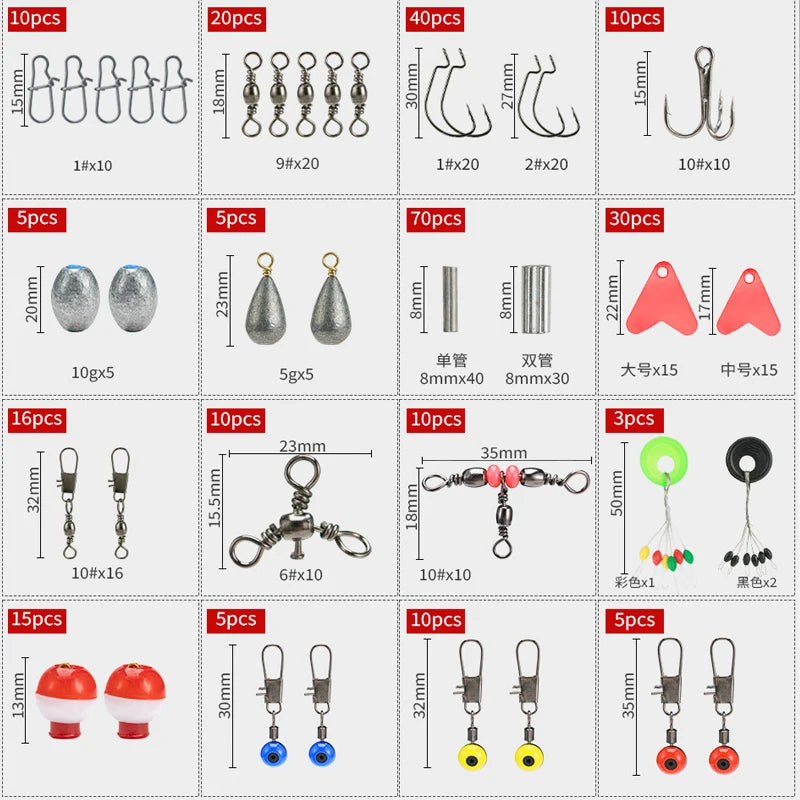 2026 Flash Sale 264Pcs/Box Fishing Tackle Including Hooks Sinker Weight Swivels Snaps Outdoor Fishing Accessories