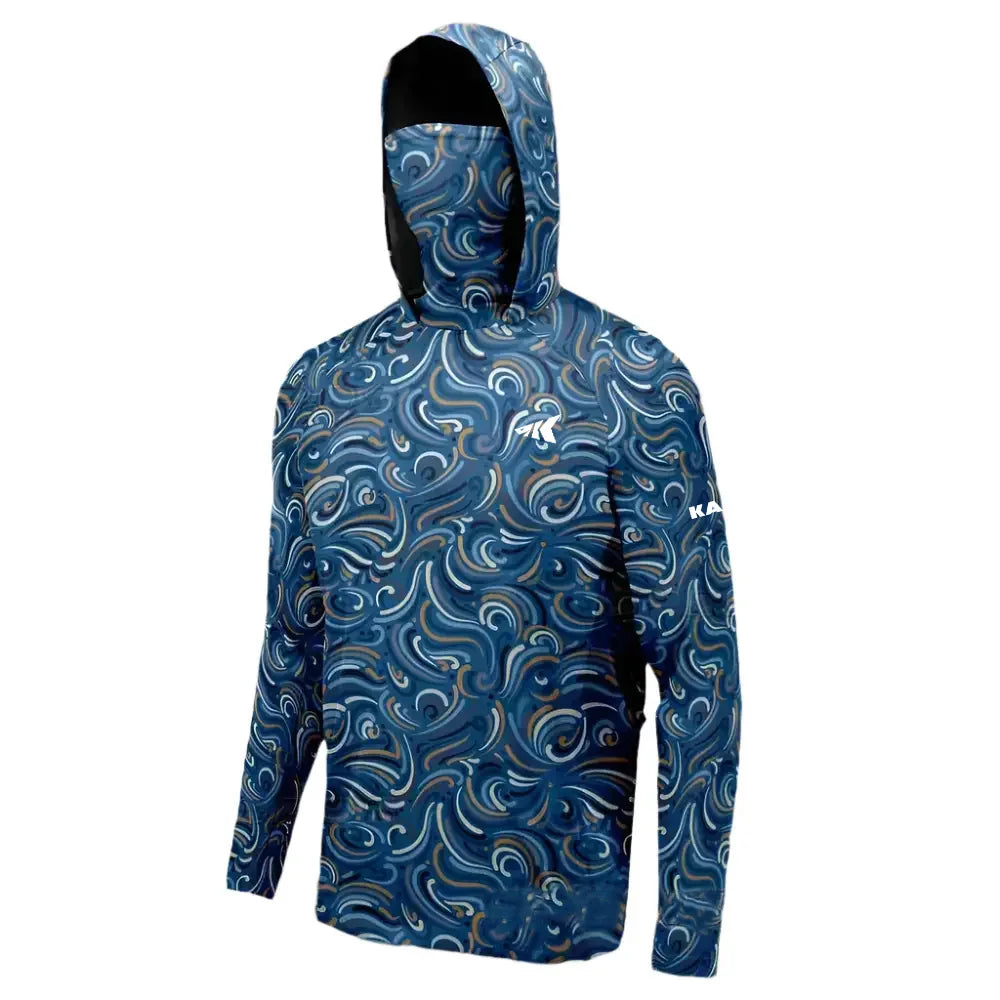 Camo Grey.Men's Pro Fishing Sun Hooded Jersey.UPF50+ Quick Dry Breathable Moisture Wicking Outdoor Camo Top Camo Grey