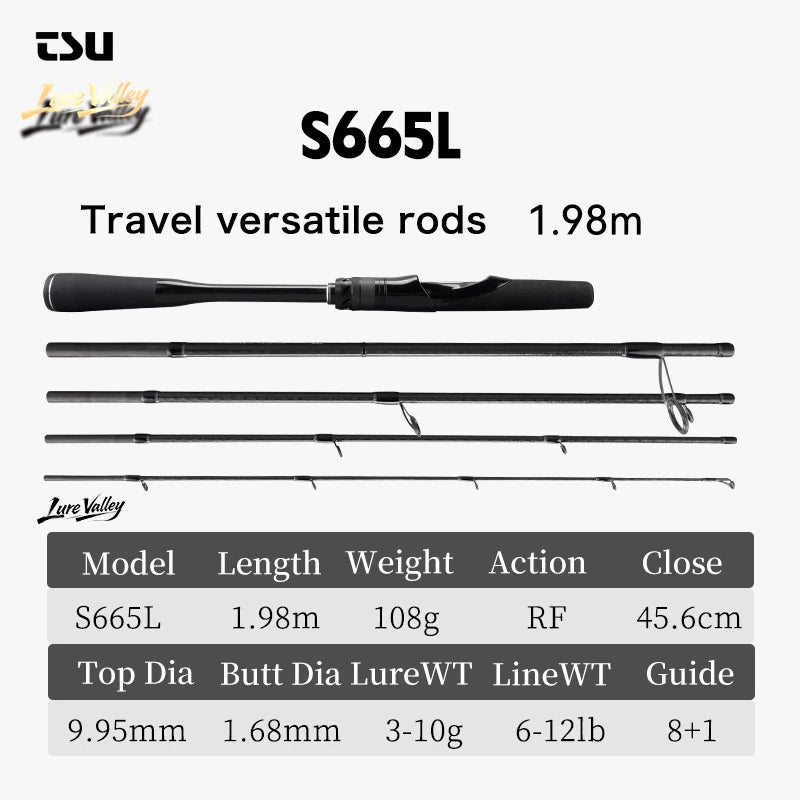 TSURINOYA Travel Fishing rod LURE VALLEY 5 Section 1.98m 2.08m 2.28m 2.44m 2.7m FUJI SIC+A Guide Action RF Spinning Casting Rod