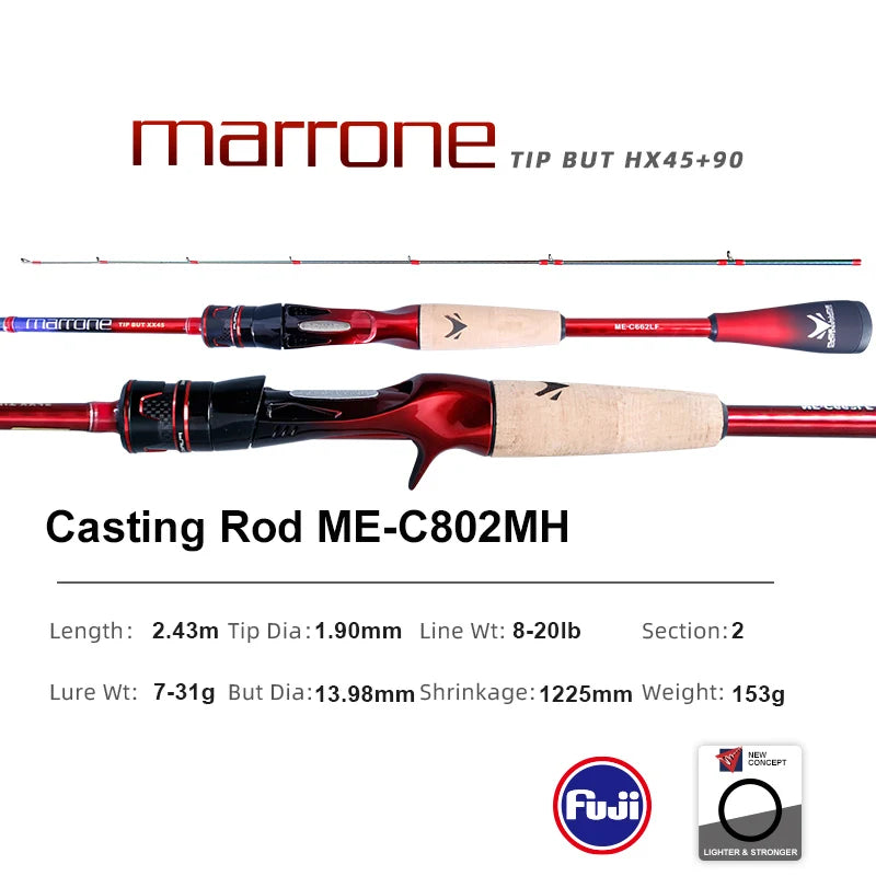 PURELURE MARRONE Spinning Rod and Casting Rod Combo High Carbon Universal Long Throwing Fishing Rod FUJI Ring Fast