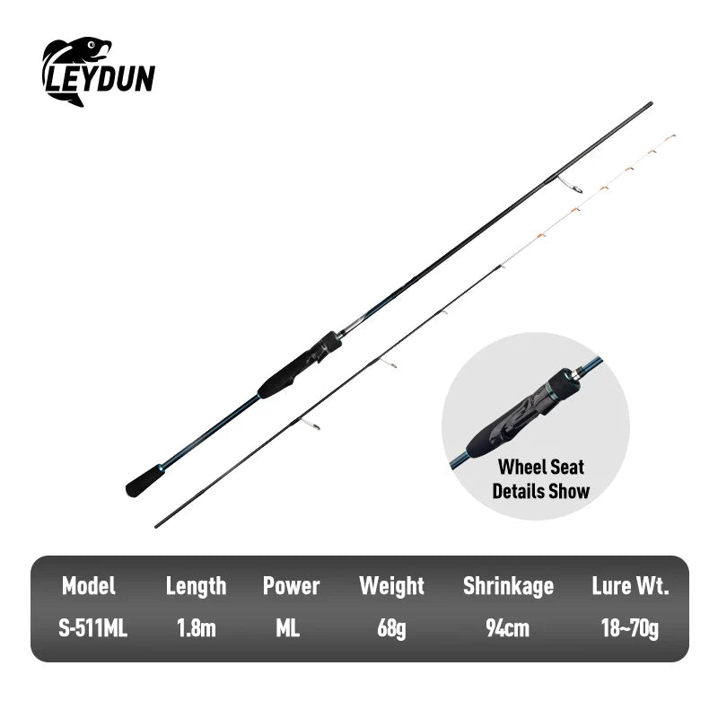 LEYDUN SHARKRY  Boat Tip Run Rod Pattern Squid Fishing Rod ML Soild Tip Ultra Light Carbon Reel seat FUJI Guide Spinning Rods