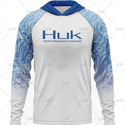 HUK Fishing Apparel Long Sleeve Hooded T-shirt Tops Sun Protection Fish Shirt Camisa De Pesca Breathable Hoodie Fishing Clothing