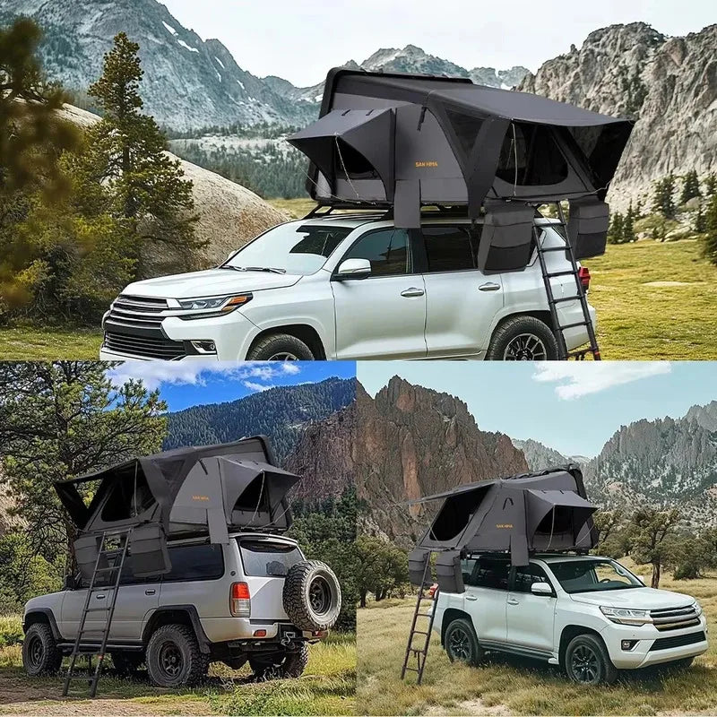 4x4 Offroad Camping Essential: SAN HIMA 3-4 Person Rooftop Tent – Quick-Setup, Waterproof Side-Open Clamshell ABS Hard Shell