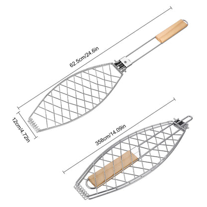 F2 BBQ Grilling Basket Foldable Large Grilling Rack For Barbecue Fish Portable Fish BBQ Grill Basket Anti-Scalding Grill Basket