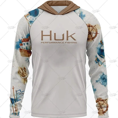 HUK Fishing Apparel Long Sleeve Hooded T-shirt Tops Sun Protection Fish Shirt Camisa De Pesca Breathable Hoodie Fishing Clothing