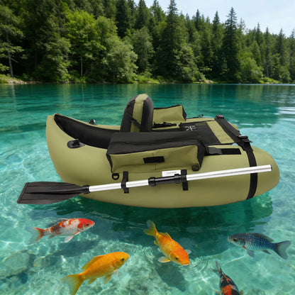 Inflatable Fishing Boat 1-Person Portable Lightweight Dinghy with Oars Pump Carry Bag for Lake River Kayak Rafting Float Tube