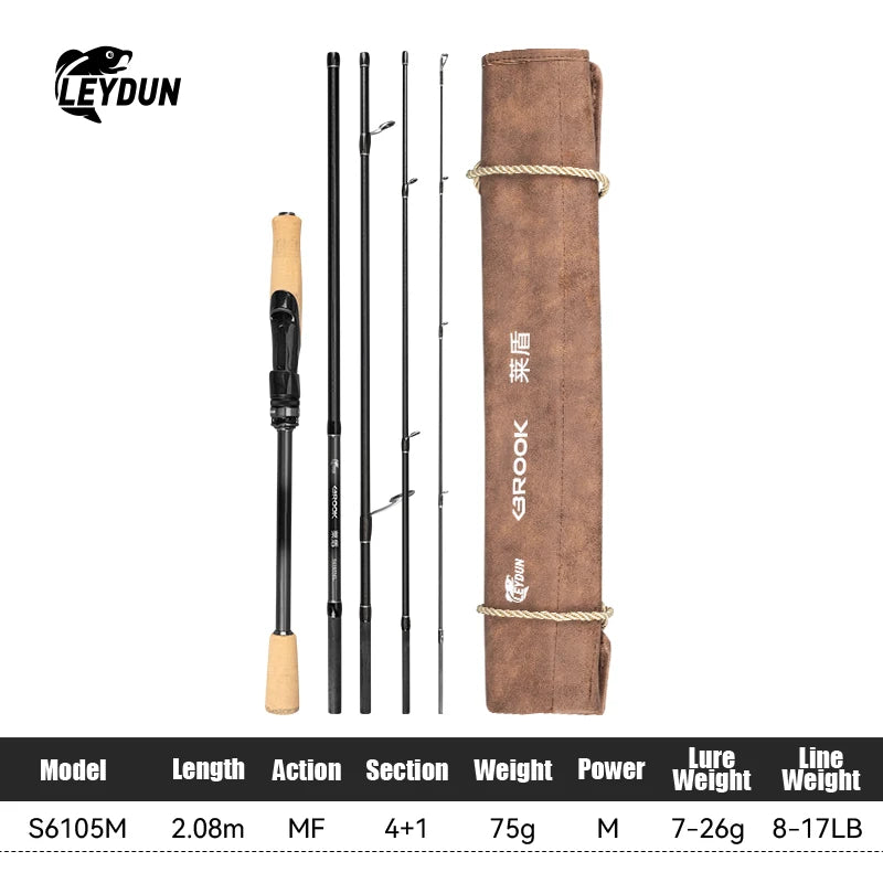 Leydun New BROOK Super Light Fishing Rod 4+1 Section 74g MF Action Fuji Guide M/ML Travel Spinning Casting Rod for Bass Pike