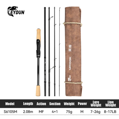 Leydun New BROOK Super Light Fishing Rod 4+1 Section 74g MF Action Fuji Guide M/ML Travel Spinning Casting Rod for Bass Pike