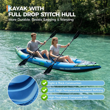 2 Person Inflatable Kayak, Fishing Kayak for Adults with Padded Seats, 3 Fins, Hand Pump, Carry Bag & Repair Kit