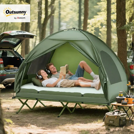Camping Tent Cot, Folding Tent Cot Combo with Mattress, Pillow, Sleeping Bag, Roller Carrying Bag, Off Ground Travel Camp Cot f