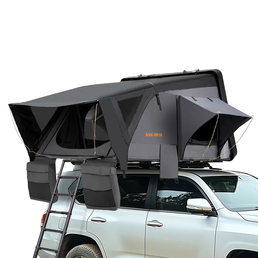 4x4 Offroad Camping Essential: SAN HIMA 3-4 Person Rooftop Tent – Quick-Setup, Waterproof Side-Open Clamshell ABS Hard Shell