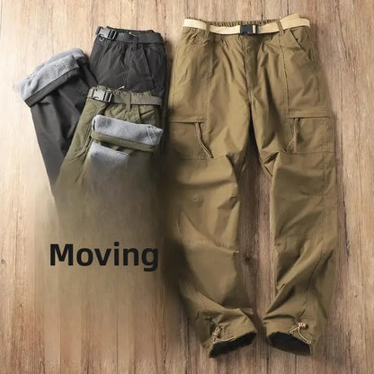 Outdoor Hiking Pants Men's Thickened Fleece Windproof Waterproof Soft Shell Straight Leg Workwear Trousers Cold Resistant Warm