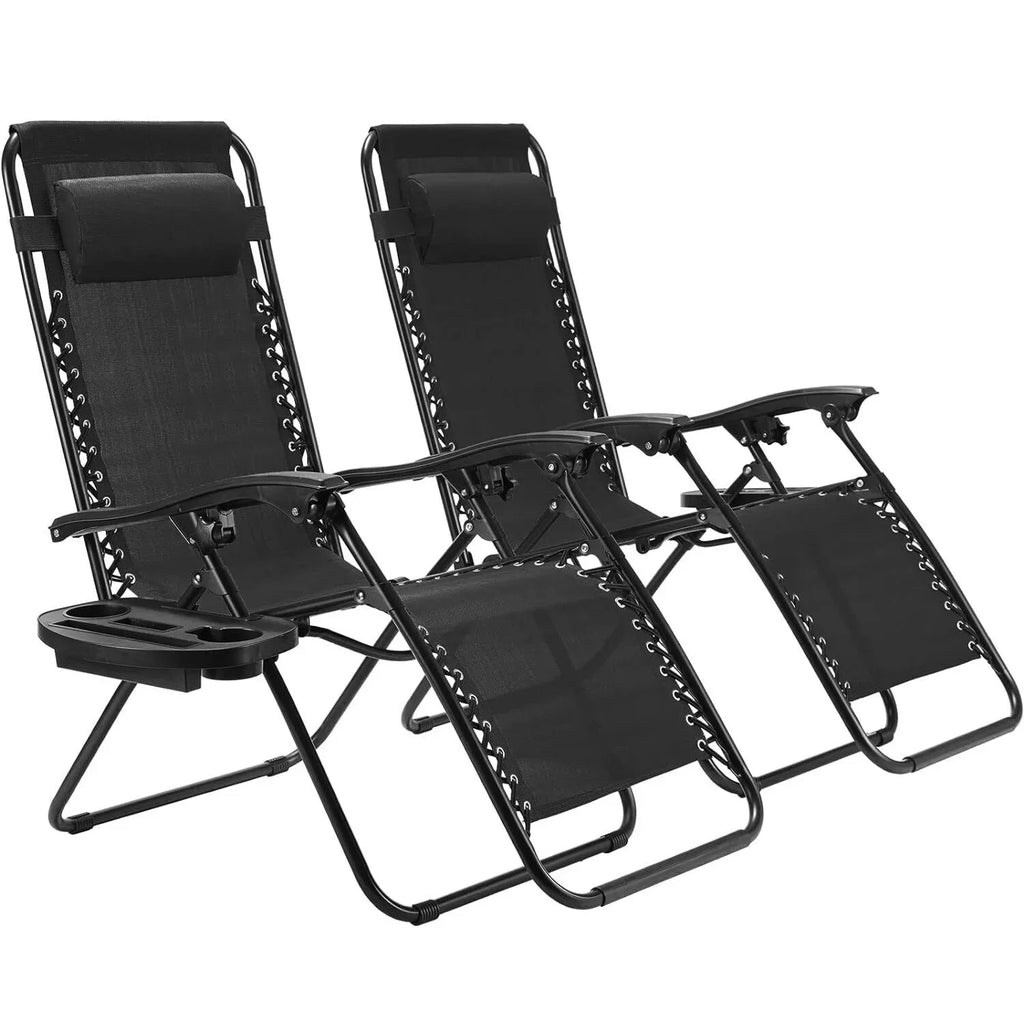 2Pcs Outdoor Foldable Chair, Zero Gravity Chair with Armrest, Cup Holder, Folding Chair Camping Lounge Patio Lawn Recliner
