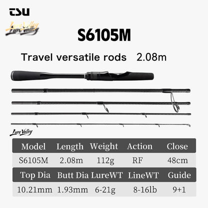 TSURINOYA Travel Fishing rod LURE VALLEY 5 Section 1.98m 2.08m 2.28m 2.44m 2.7m FUJI SIC+A Guide Action RF Spinning Casting Rod