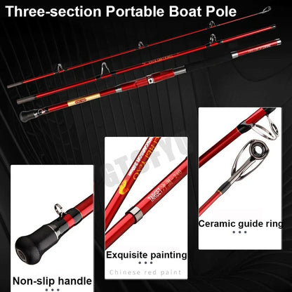 1.8M 2.1M  2.4M Portable 3-Piece Fishing Rod Travel Surf Saltwater Carbon Spinning Rod 30-50lb Boat Jigging Trolling Fishing Rod