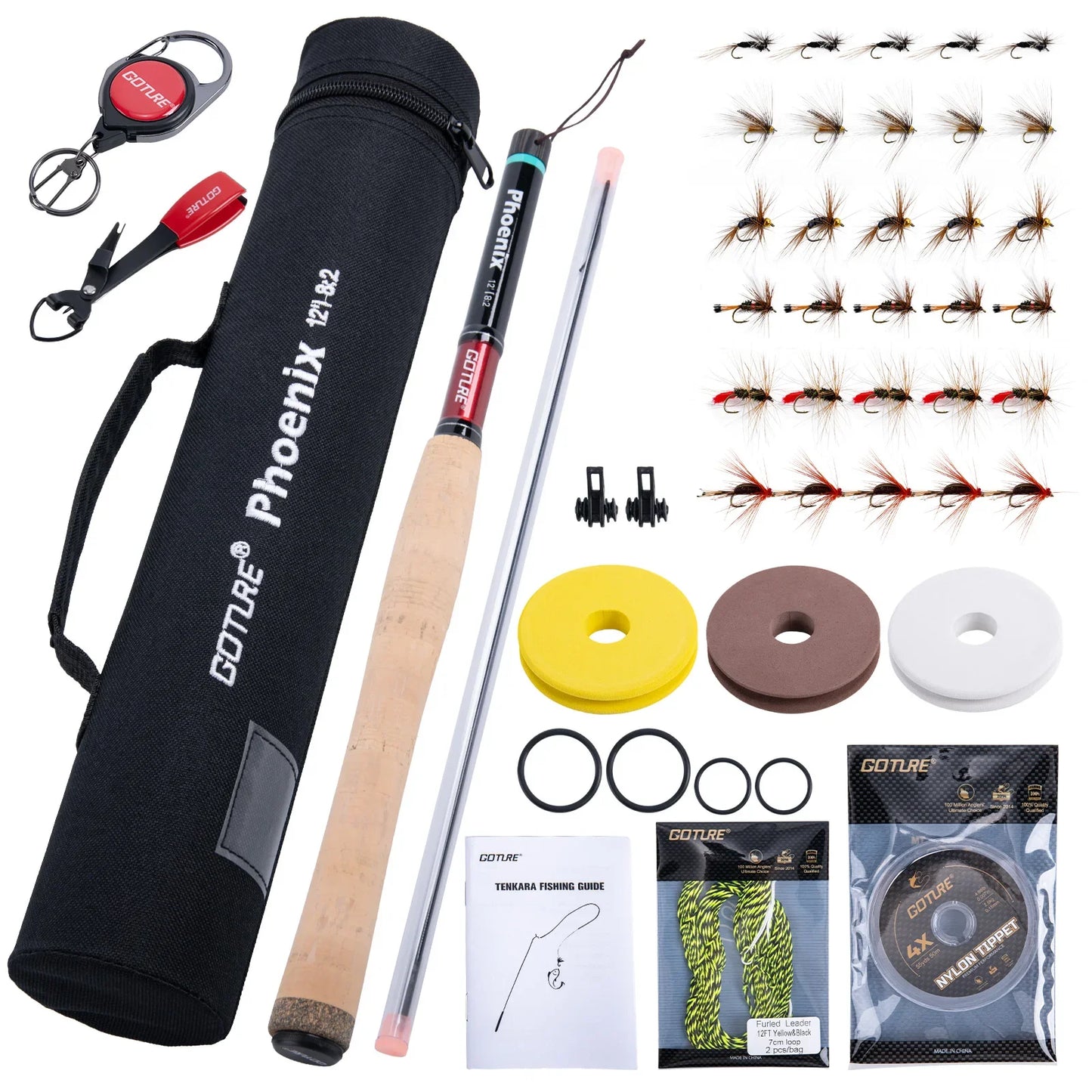 Goture Tenkara Fishing Kit 3.6m Rod with Spare Tip Section&Storage Bag Complete Beginner Tenkara Kit for Travel Hiking Camping