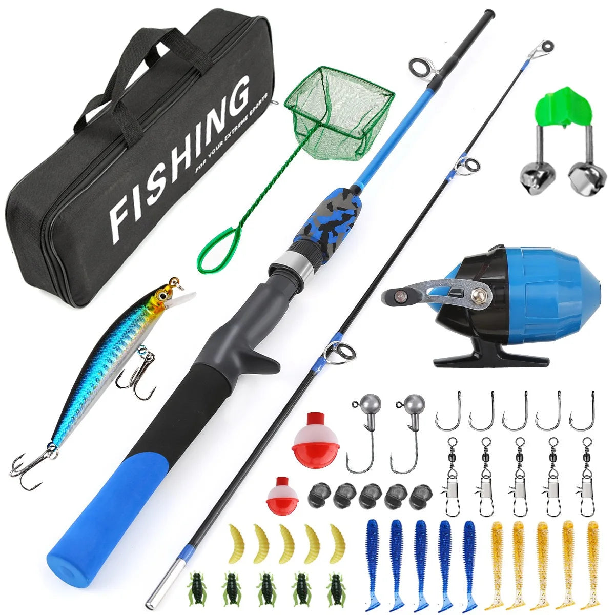 Kids Telescopic Fishing Rod 1m Portable Complete Fishing Set with Reel and Carry Bag for Boys Girls Outdoor Freshwater Saltwater