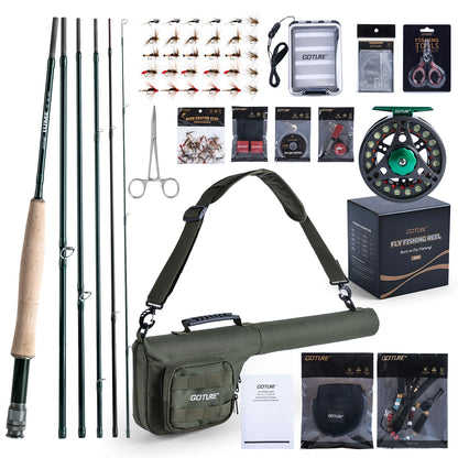 Goture Fly Fishing Rod and Reel Combo with Fly Rod & Gear Case, 9FT 4-Piece Fly Rod, Pre-Spooled Reel, Fly Line, Flies, Tool