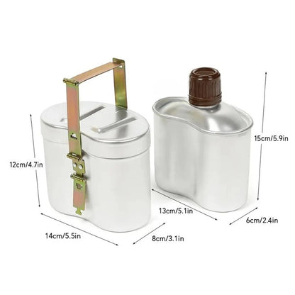 Portable Aluminum Canteen Set with Cup and Cover, Lightweight Cooking Gear for Outdoor Camping, Hiking and Backpacking Picnic