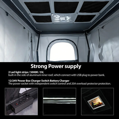 YoungHunter Aluminum Roof Top Tent for 1-2 Person Hardtop SUV 4x4 Straight up Design with Gray Fabric 320gms