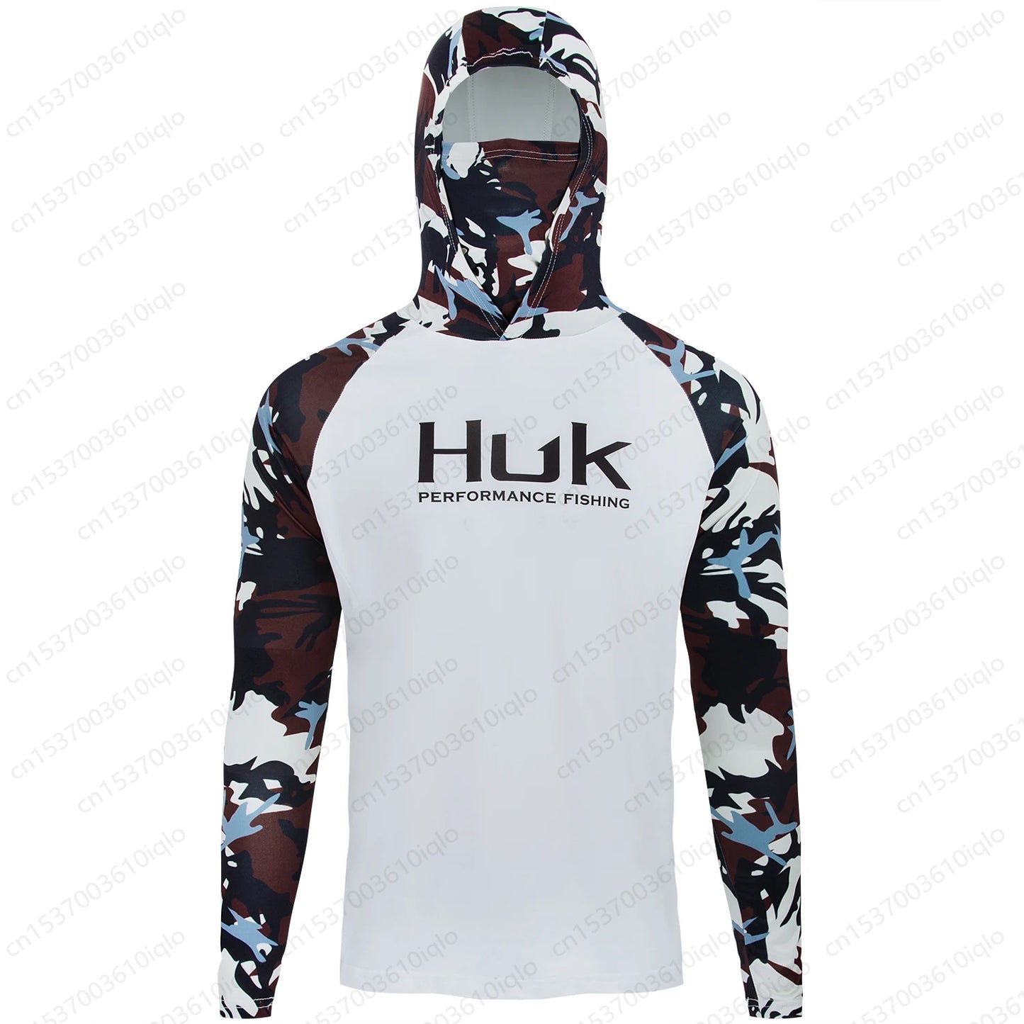 HUK UPF 50+ Long Sleeve Hooded Face Cover Fishing Shirts Quick Dry Sweatshirts Breathable UV Protection Men Fishing Jerseys