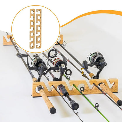 2Pcs Fishing Rod Holders Display Gear Equipment Wood for Garage Storage Organizer for Men Spinning Rods Shed Cabin Boat House
