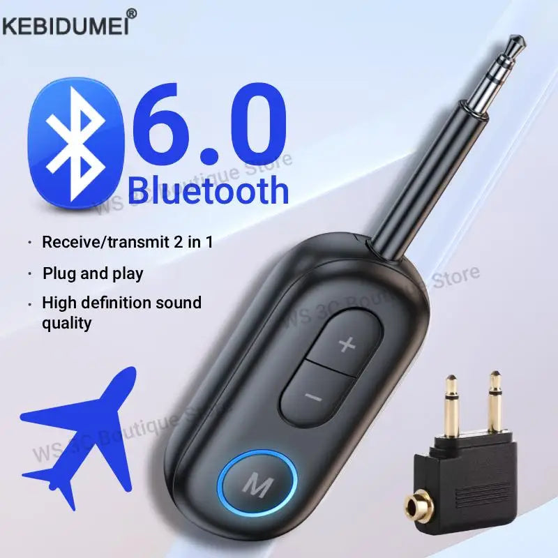 Bluetooth 6.0 Audio Transmitter Receiver 3.5MM AUX Hifi Stereo Music Wireless Adapter With Mic For Car Airplane TV PC Headphone