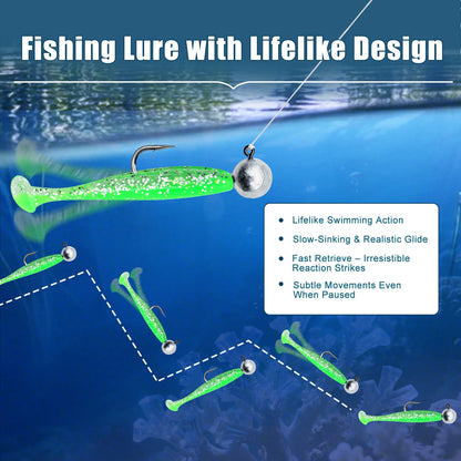 9KM Fishing Lure Kit Paddle Tail Swimbaits Soft Lure with Round Jig Head Hook 35pcs for Trout Bass Freshwater Fishing