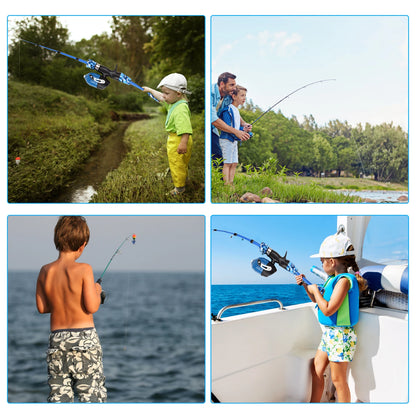 Kids Fishing Rod and Reel Combo Full Kit 1.2m/1.5m Telescopic Casting Rod Pole with Spincast Reel and Hooks Lures Swivels Carry