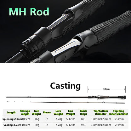 Ultra-light T1100 Carbon Fiber Lure Fishing Rod for Carp Bass Trout,L ML M MH 1.8m 1.98m 2.04m Fishing Pole,Spinning Casting Rod
