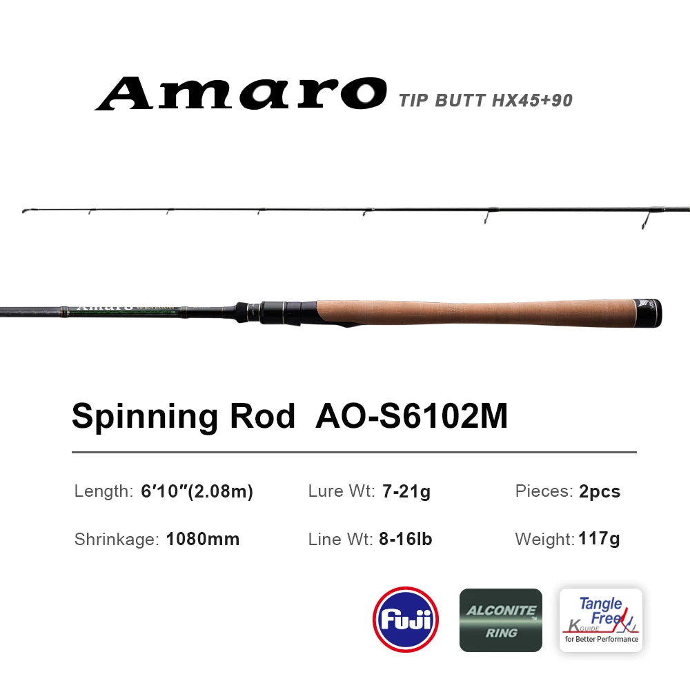 PURELURE AMARO Spinning Rod For Bass High Carbon Long Throwing Fishing Rod In FUJI Accessories, Plus Spinning Reel