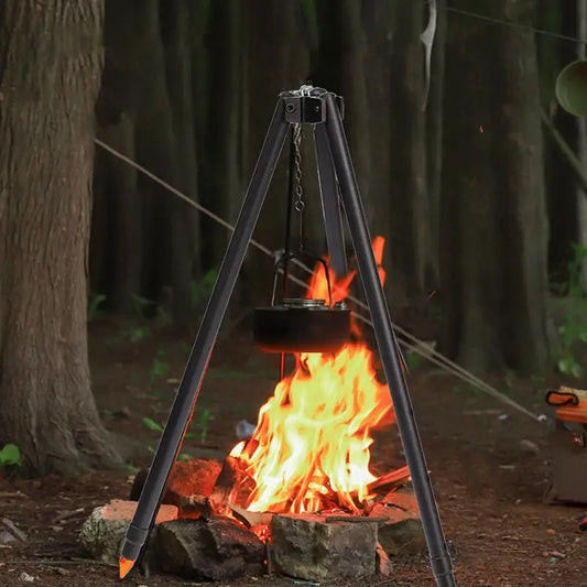 Camping Tripod Stand Heavy Duty Tripod Rack For Camping Cooking Grill Supplies Camping Campfire Tripod With Chain For Family