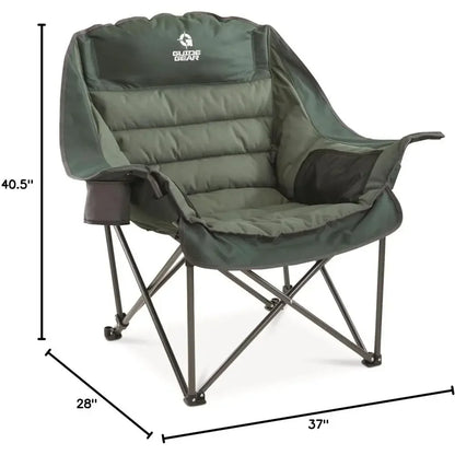 Heavy-Duty XL Padded Camp Chair, Portable, Holds 400 lbs, Green, with Cup Holder for Outdoor & Beach Use
