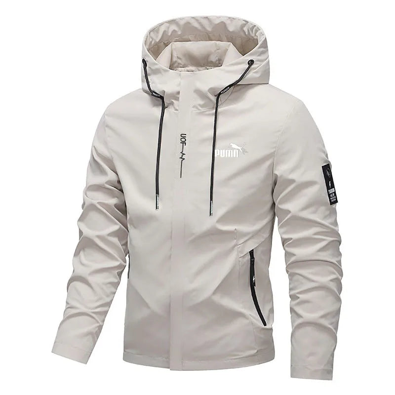 Men's outdoor casual waterproof raincoat - lightweight cycling jacket - hooded street-style hiking windproof jacket