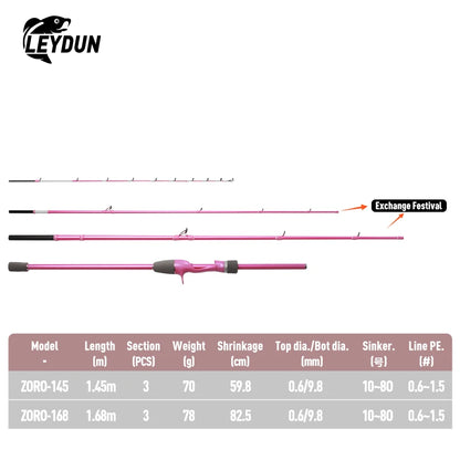 LEYDUN ZORO Ultra Light 3+1 Fishing Rod 145/168 Tianium Tip Fuji Guide Cuttlefish portable Casting Rod Squid Boat webfooted
