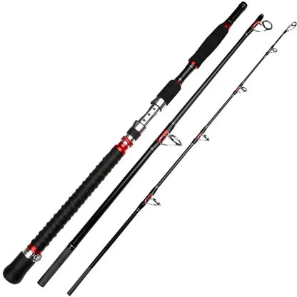 1.8M 2.1M Portable Fishing Rod Travel Surf Saltwater Heavy 3-Piece Carbon Spinning Rod 30-50lb Boat Jigging Trolling Fishing Rod