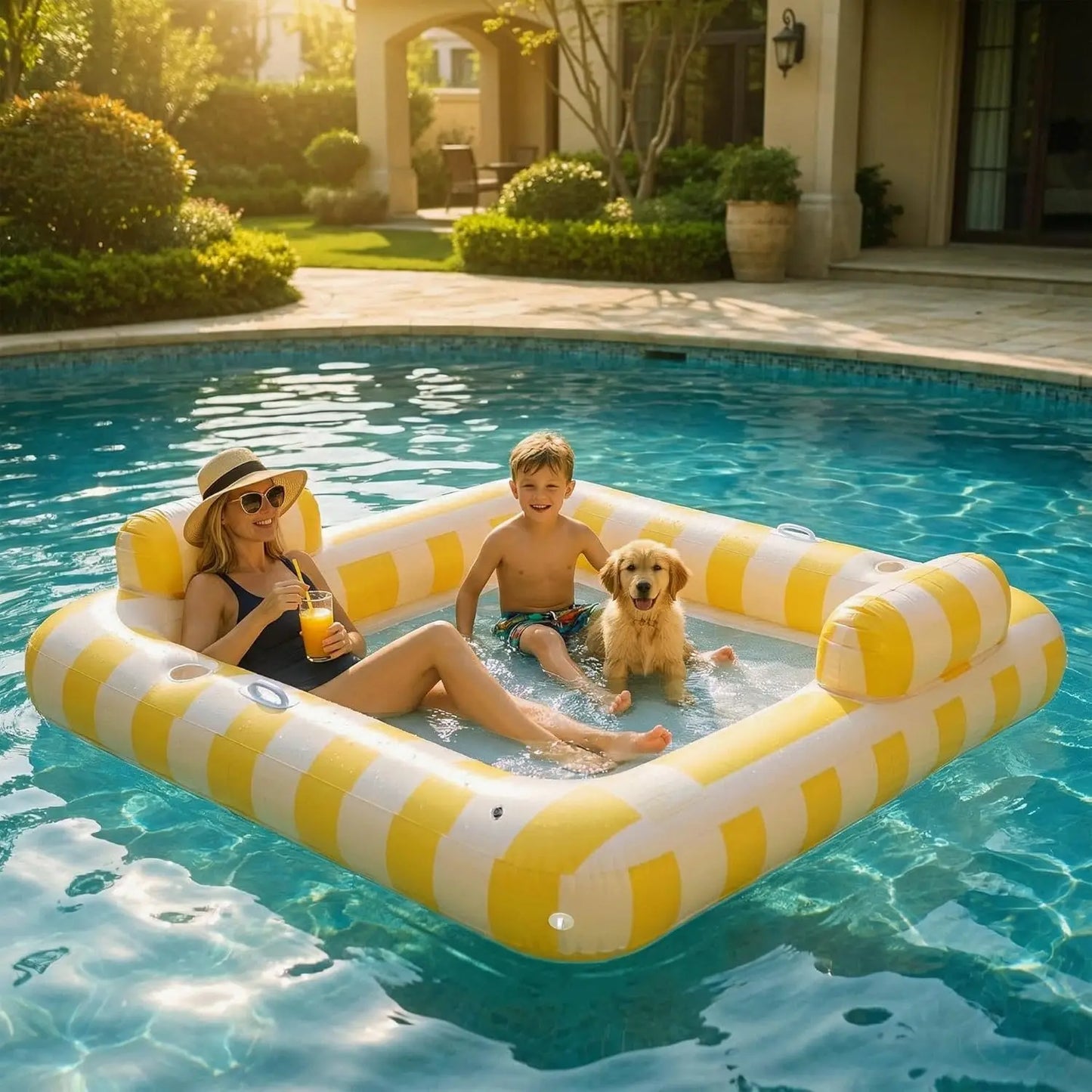 Lake Floats for Adults Pool Floaties for 2 Person 75" x 67" Giant Pool Lounger Water Hammock Inflatable Pool Hammock Floating