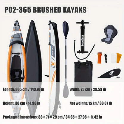 KOETSU P02 inflatable kayak single kayak PVC small boat, suitable for outdoor water activities, fishing, and kayaking