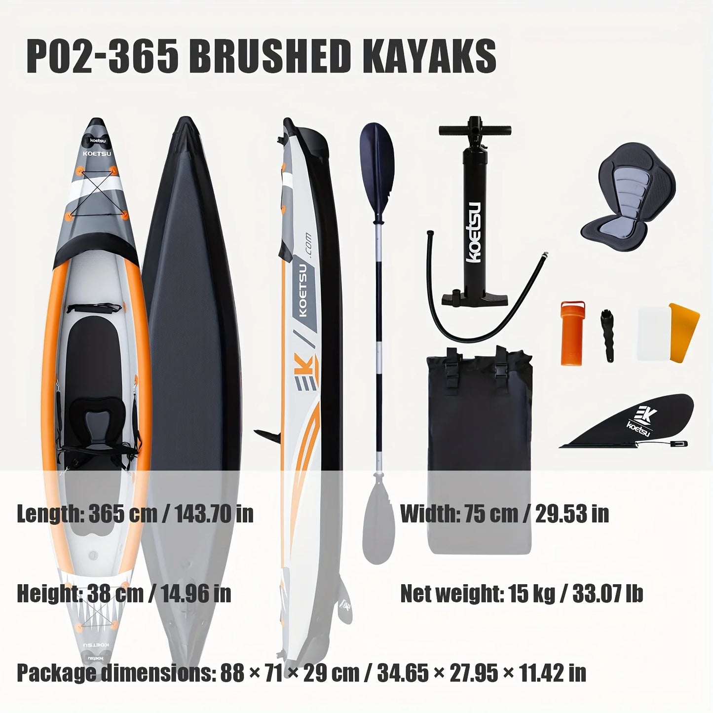 KOETSU P02 inflatable kayak single kayak PVC small boat, suitable for outdoor water activities, fishing, and kayaking