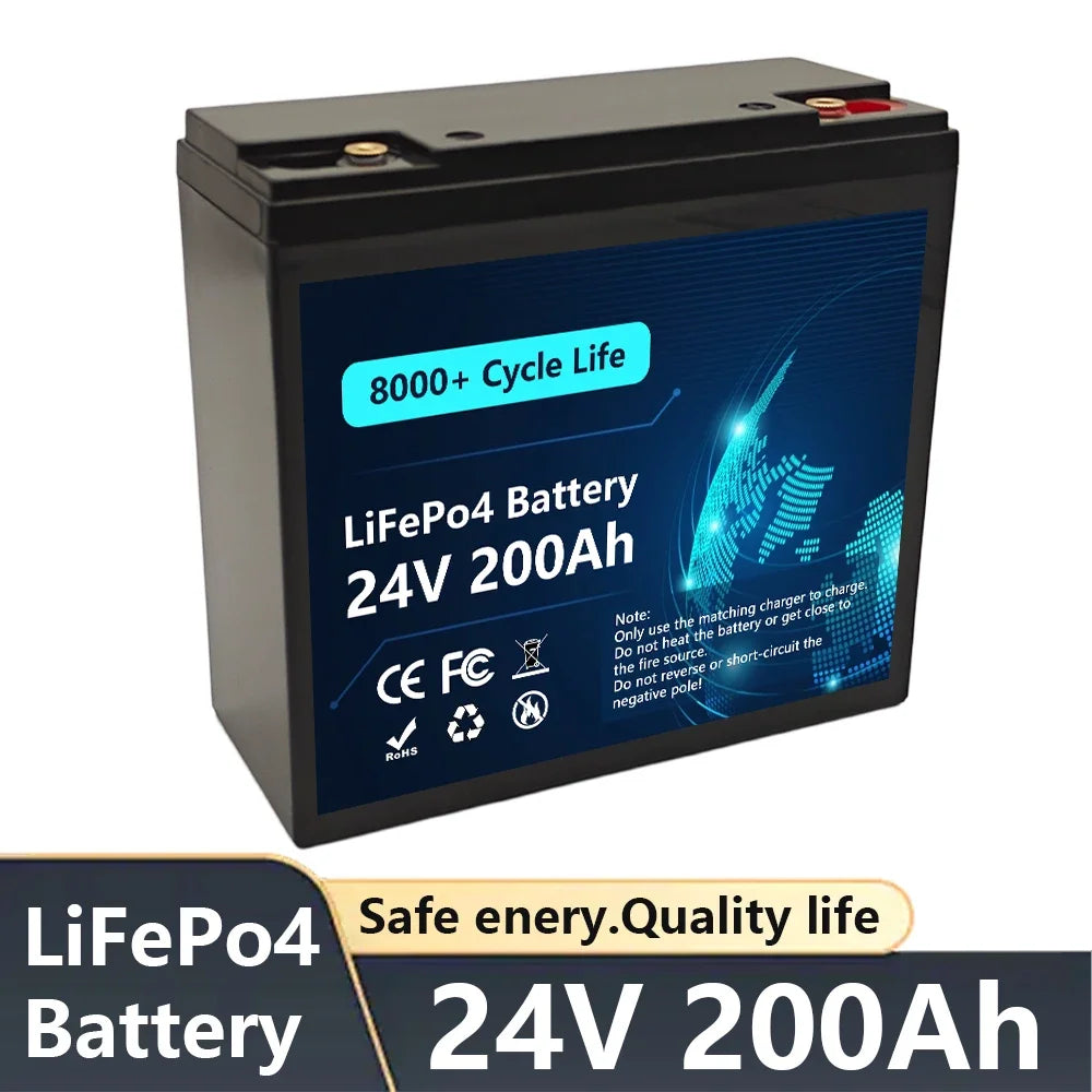 24V LiFePO4 200Ah Lithium Battery, Built-in 200A BMS, Rechargeable Battery, for RV/Camper, Solar, Marine, Overland/Van, Off-Gr